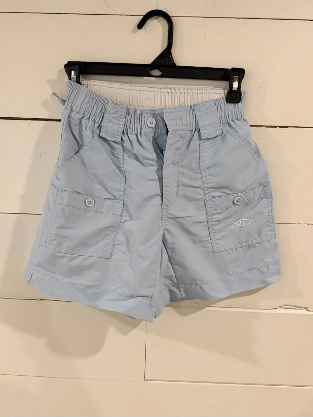 AFTCO Light Blue Fishing Shorts with Yellow Trim